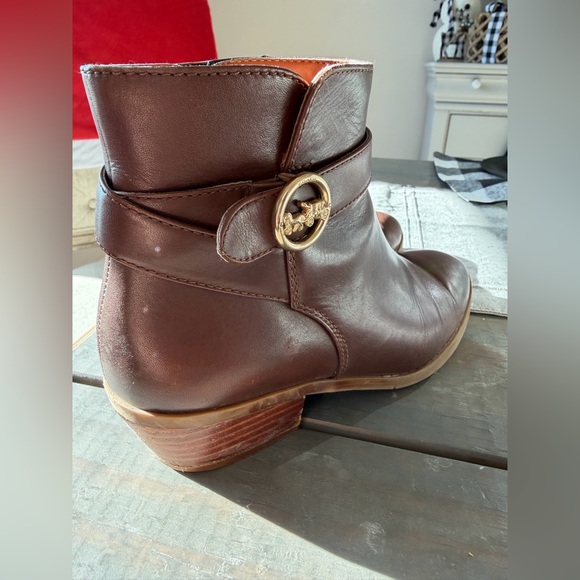 Coach Brown Leather Ankle Booties with Gold Buckle - Picture 3 of 5